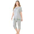 Plus Size Women's Knit Capri Sleep Set by Dreams & Co. in Heather Grey Daisy (Size 3X)