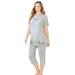 Plus Size Women's Knit Capri Sleep Set by Dreams & Co. in Heather Grey Daisy (Size L)