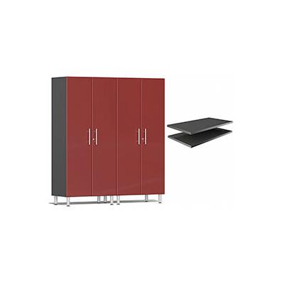 Ulti-MATE Garage Cabinets 2-Piece Tall Cabinet Kit and 2-Shelf Bundle in Ruby Red Metallic