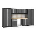 NewAge Products PRO 3.0 Series Grey 8-Piece Cabinet Set with Bamboo Top Slatwall and LED Lights