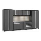 NewAge Products PRO 3.0 Series Grey 9-Piece Cabinet Set with Stainless Steel Top Slatwall and LED Lights