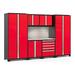 NewAge Products PRO 3.0 Series Red 7-Piece Cabinet Set Stainless Steel Top, Slatwall and LED Lights