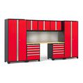 NewAge Products PRO 3.0 Series Red 8-Piece Cabinet Set with Bamboo Top, Slatwall and LED Lights