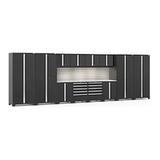 NewAge Products PRO 3.0 Series Black 14-Piece Cabinet Set with Stainless Steel Tops Slatwall and LED Lights