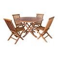 All Things Cedar 5-Piece Round Folding Table and Folding Chair Set with White Cushions