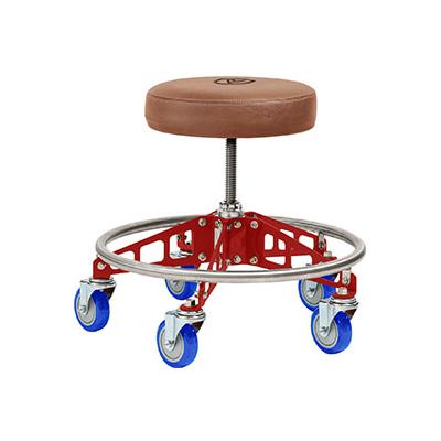 Vyper Chair Robust Steel Rolling Shop Stool (Brown Seat, Red Frame, Blue Casters)
