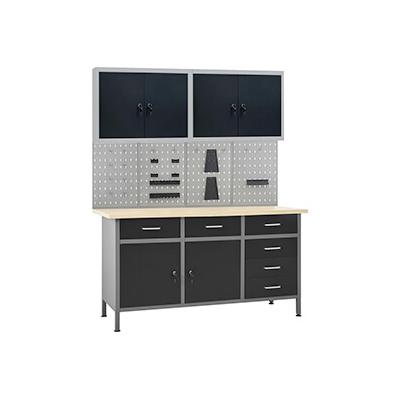 vidaXL 5-Foot Workbench Cabinet System with Pegboard and Wall Cabinets