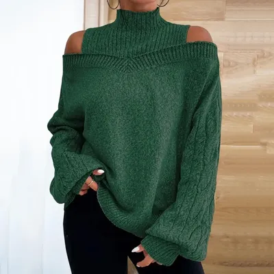 Pulls tricotés à col mi-haut pour femmes pull sexy décontracté monochromatique hors initiative