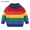 Mudkingdom-Pull en tricot rayé arc-en-ciel pour tout-petits pull doux et chaud pull en Y pour