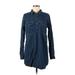 Forever 21 Casual Dress - Shirtdress Collared Long sleeves: Blue Print Dresses - Women's Size Small