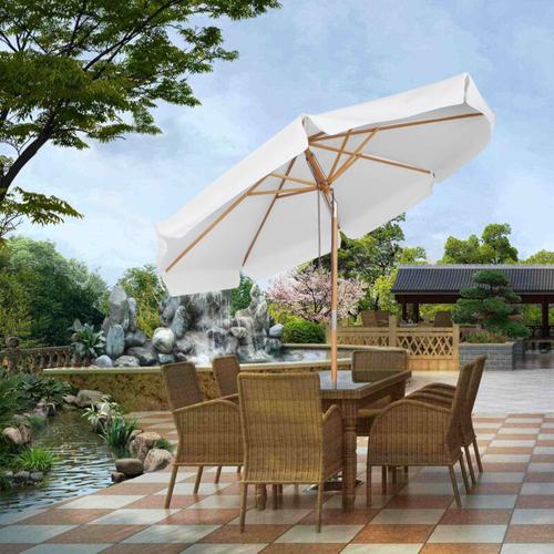 Sonnenschirm 300 cm Holz-Sonnenschirm Marktschirm Gartenschirm Terrassenschirm Rund UV50+, Creme