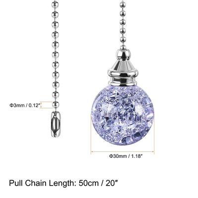 20 Inch Ceiling Fan Pull Chain Extension Ice Cracked Crystal Ball 2Pcs