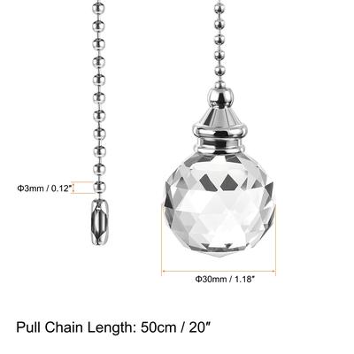 Ceiling Fan Pull Chain, Nickel Finish Chain Ornament Extension, Crystal Ball Pendant