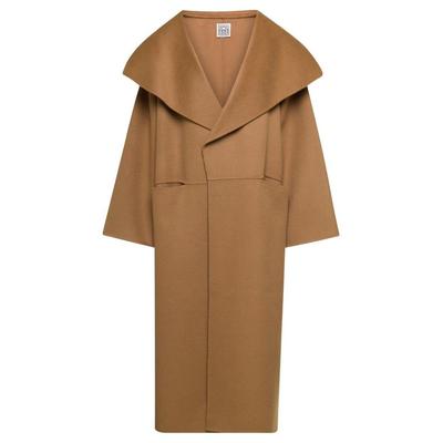 Camel Brown Oversize Coat With Shawl Lapels In Wool And Cashmere Woman - Natural - Totême Coats