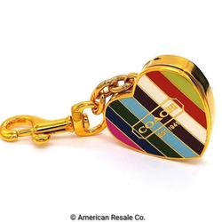 Coach Accessories | Coach Vintage Legacy Stripe Magnetic Heart Gold Locket Fob Keychain Poppy | Color: Gold | Size: Os