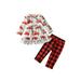 wybzd Girls Christmas 2Pcs Outfit Cartoon Cat Print Long Sleeve Ruffled A-Line Pullover Tops + Plaid Pants Set 6 Months-4 Years