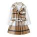 2023 New Children s Two-piece Suit Toddler Baby Girls Autumn Warm Solid Color Pullover Tops Plaid Lapel Lamb Wool Single Breasted Coat Skirt Cute Fashion Casual Two Piece Outfit Set