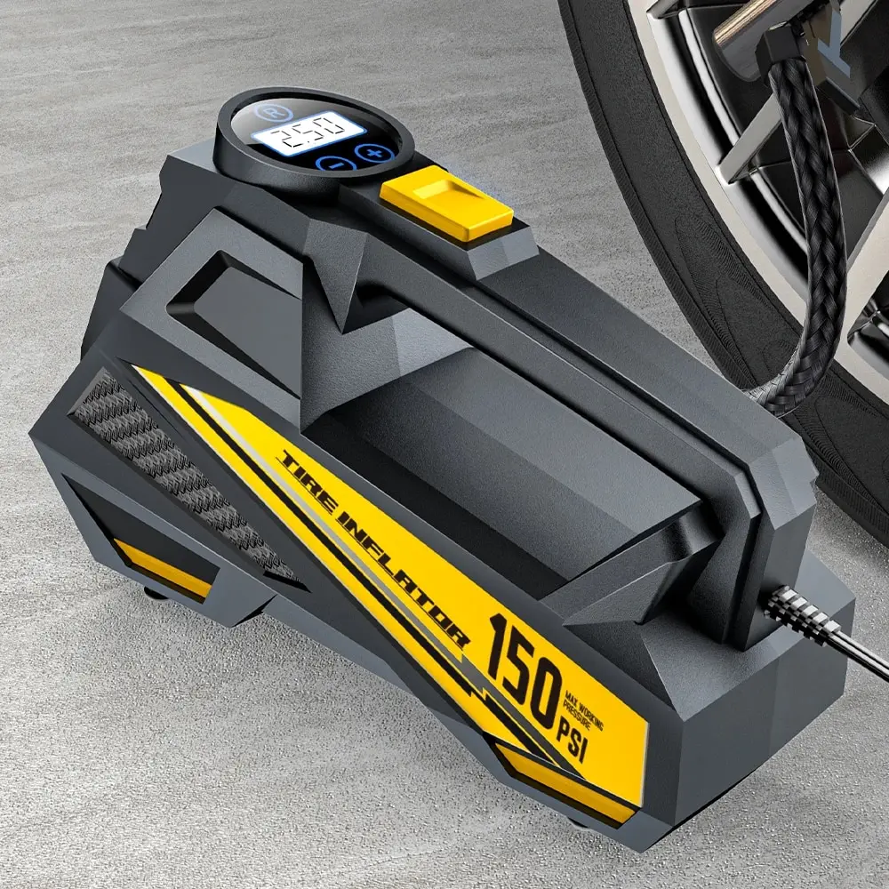 Pompe à air portable filaire améliorée pour voiture, compresseur d'air électrique, gonfleur d'opathie, moto, vélo, balle, lumière LED, 12V, 150PSI
