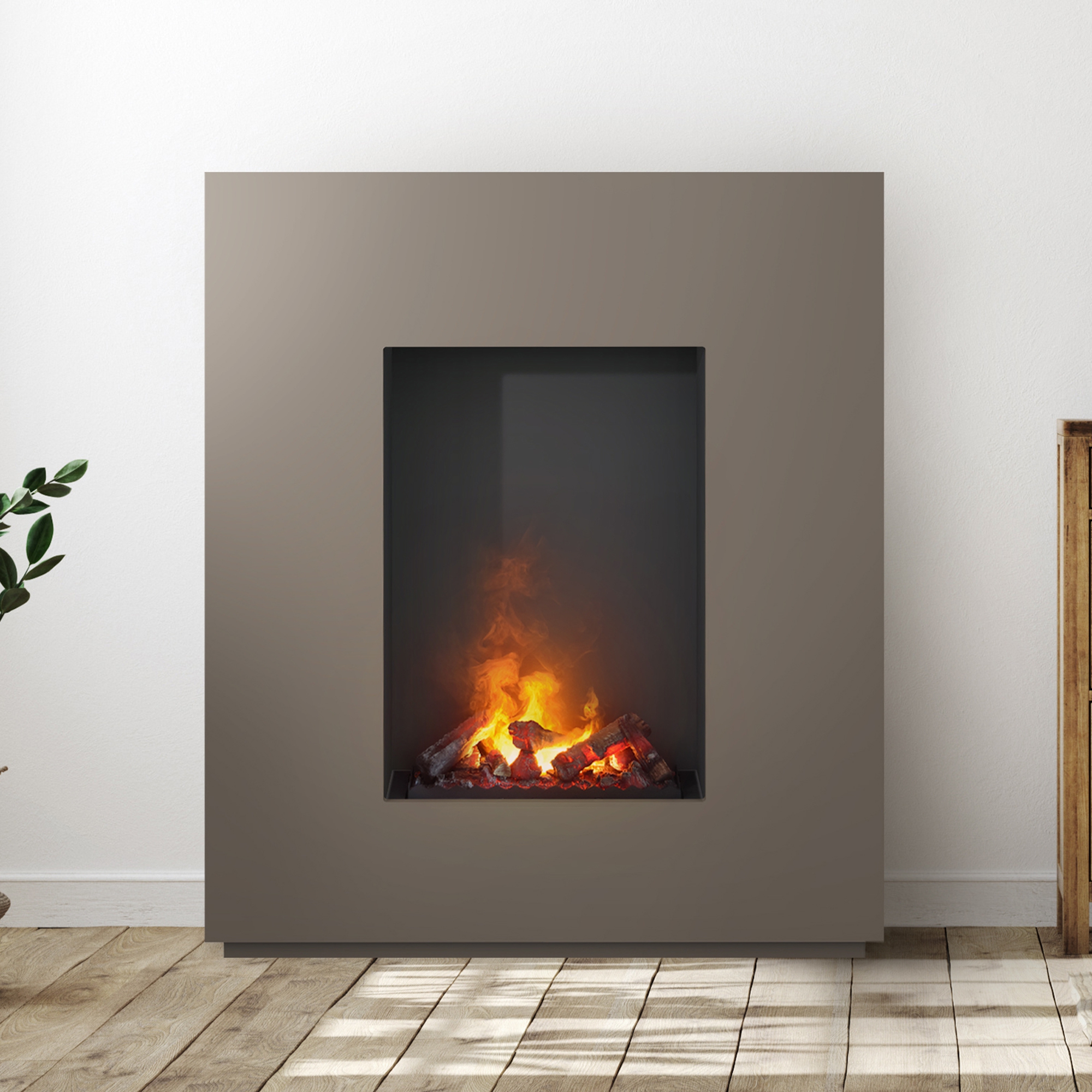 Noble Flame SUVA 950 BS [Opti-myst Elektrokamin mit Heizung]: Beigegrau - Schwarz, pulverbeschichtet