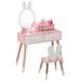 Kids Vanity Table and Chair Set with Drawer Shelf and Rabbit Mirror - N/A