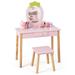 2-in-1 Children Vanity Table Stool Set with Mirror-Pink - N/A