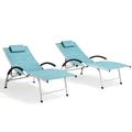 Crestlive Products Set of 2 Outdoor Lounge Chairs Aluminum Adjustable Reclining Chaise Blue