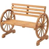 Wooden Wagon Wheel Bench 2-Person Seat Outdoor Benches Weatherproof w/Rustic Country Design Wood Patio Garden Benches Patio Furniture w/Slatted Seat and Backrest porch benches for Backyard