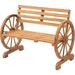 Wooden Wagon Wheel Bench 2-Person Seat Outdoor Benches Weatherproof w/Rustic Country Design Wood Patio Garden Benches Patio Furniture w/Slatted Seat and Backrest porch benches for Backyard