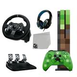 Microsoft 23C-00001 Xbox One S Minecraft Limited Edition 1TB Gaming Console with Logitech G920 Steering Wheel BOLT AXTION Bundle Used