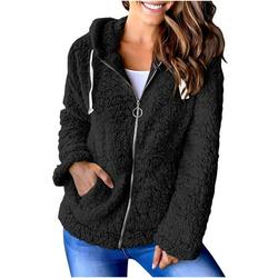REORIAFEE Winter Coats for Women 2023 Jacket with Hoodie Zipper Warm Outwear Solid Zipper Cardigan Hooded Sweater Coat Long Sleeve Hooded Coat Jacket Black S