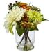 Nearly Natural Mixed Dahlia and Mum with Glass Vase