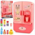 KEINXS Mini Double Doo Fridge Appliances Perfect Little Pink Refrigerator Dream Kitchen Mini Refrigerator Pink Toy Fridge Playset for Dolls w/ 9 Toy Kitchen Accessories