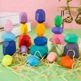 HOTBEST 20PCS Creative Wooden Colored Stacking Balancing Stone Building Blocks Baby Toys