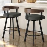 Corrigan Studio® Drees Swivel Counter & Bar Stool Upholstered/Metal in Gray/Black/Brown | 37 H x 21 W x 19 D in | Wayfair