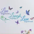 Live Laugh Love-Stickers muraux avec citation de mot lettrage coloré stickers muraux papillon