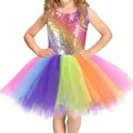 Costume de danse princesse pour enfants robe tutu colorée en maille à paillettes arc-en-ciel