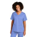 Wonderwink WW4760 Women's WorkFlex Mock Wrap Top in Ceil Blue size Small | 65/35 polyester/cotton