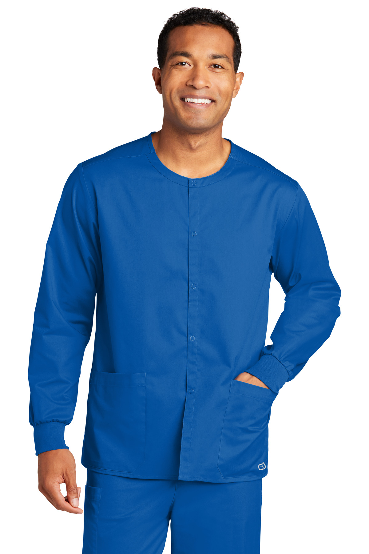 Wonderwink WW3080 WorkFlex Snap-Front Scrub Jacket in Royal Blue size 2XS | Polyester Blend