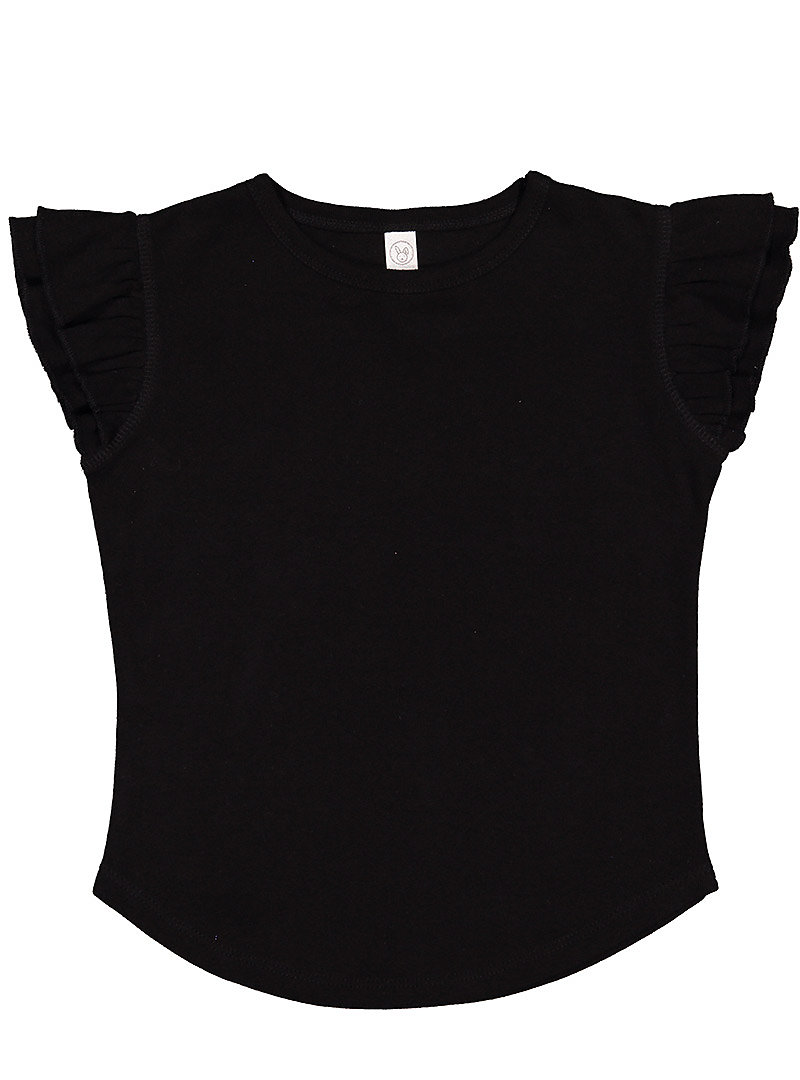 Rabbit Skins RS3339 Toddler Girls Flutter Sleeve T in Black size 4 | Cotton 3339