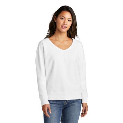 Port & Company LPC098V Women's Beach Wash Garment-Dyed V-Neck Sweatshirt in White size Large | 80/20 cotton/Polyester blend