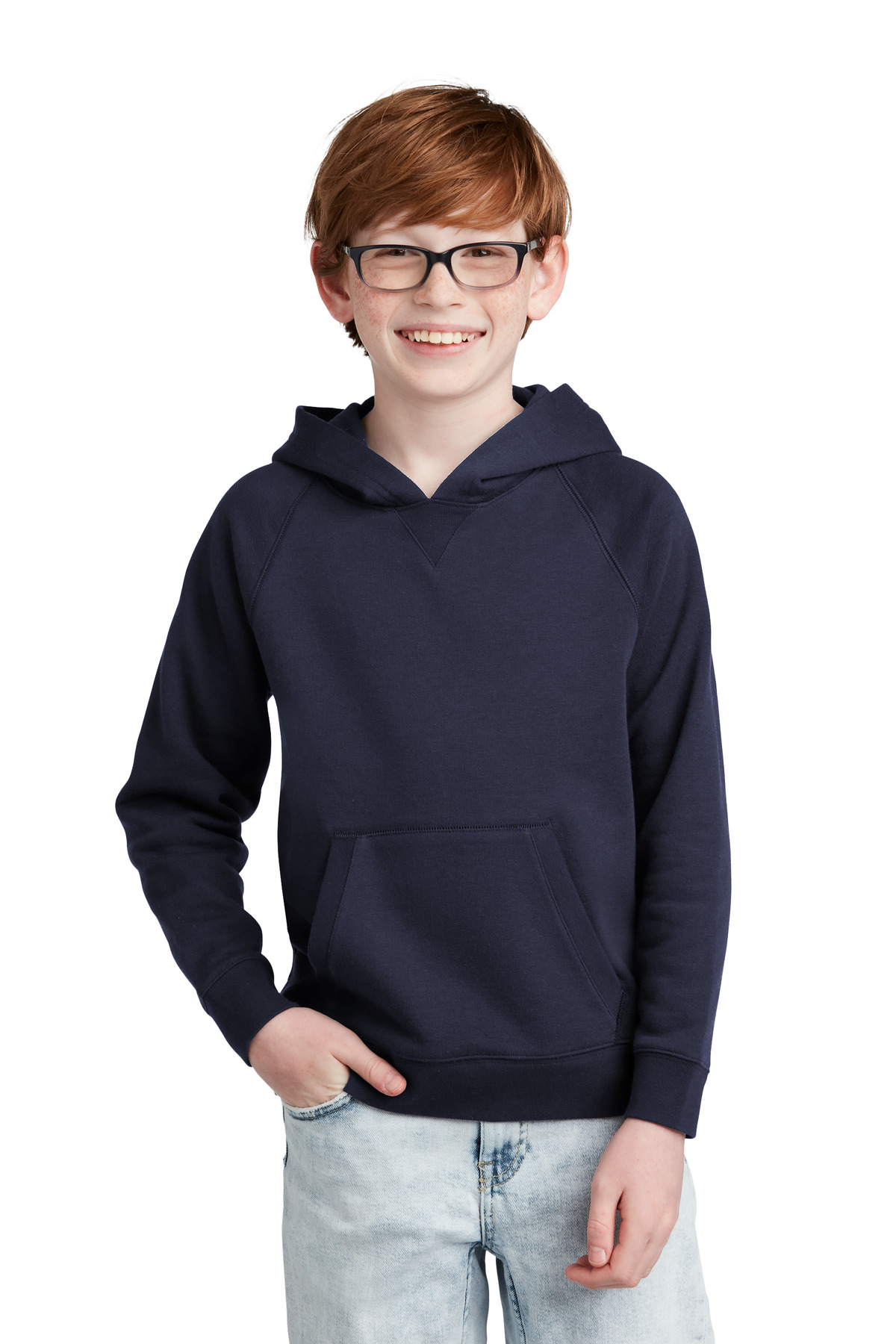 Sport-Tek YSTF200 Youth Drive Fleece Pullover Hoodie in True Navy Blue size Large | 60/40 cotton/polyester fleece