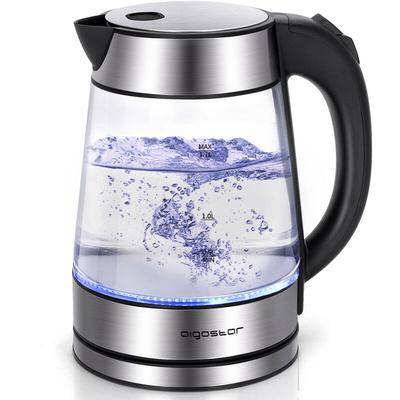 Edelstahl Glaswasserkocher mit led Beleuchtung, Glas Wasserkocher Verdicktes Borosilikatglas 1,7
