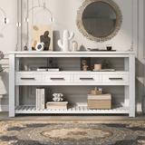 Long Entryway Console Sofa Table with Drawers, Farmhouse Wood Sofa Tables Console Table with 4 Drawers and 2 Shelves