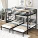 Black Full over Twin&Twin Size Metal Bunk Bed with Built-in Shelf, 93.1''L*78''W*72.2''H, 165.7LBS