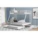 Twin over Full Bed with Sturdy Steel Frame, Bunk Bed with Twin Size Trundle, Two-Side Ladders, White