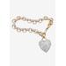 Women's Diamond Accent 18K Gold-Plated Heart Charm Rolo-Link Bracelet 7.75" by PalmBeach Jewelry in Diamond