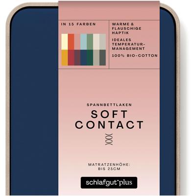 Spannbettlaken SCHLAFGUT "Soft Contact", blau (blau deep), B:180-200cm L:200cm, Feinbiber, Obermaterial: 100% Baumwolle, Laken, 100% Bio Baumwolle Image