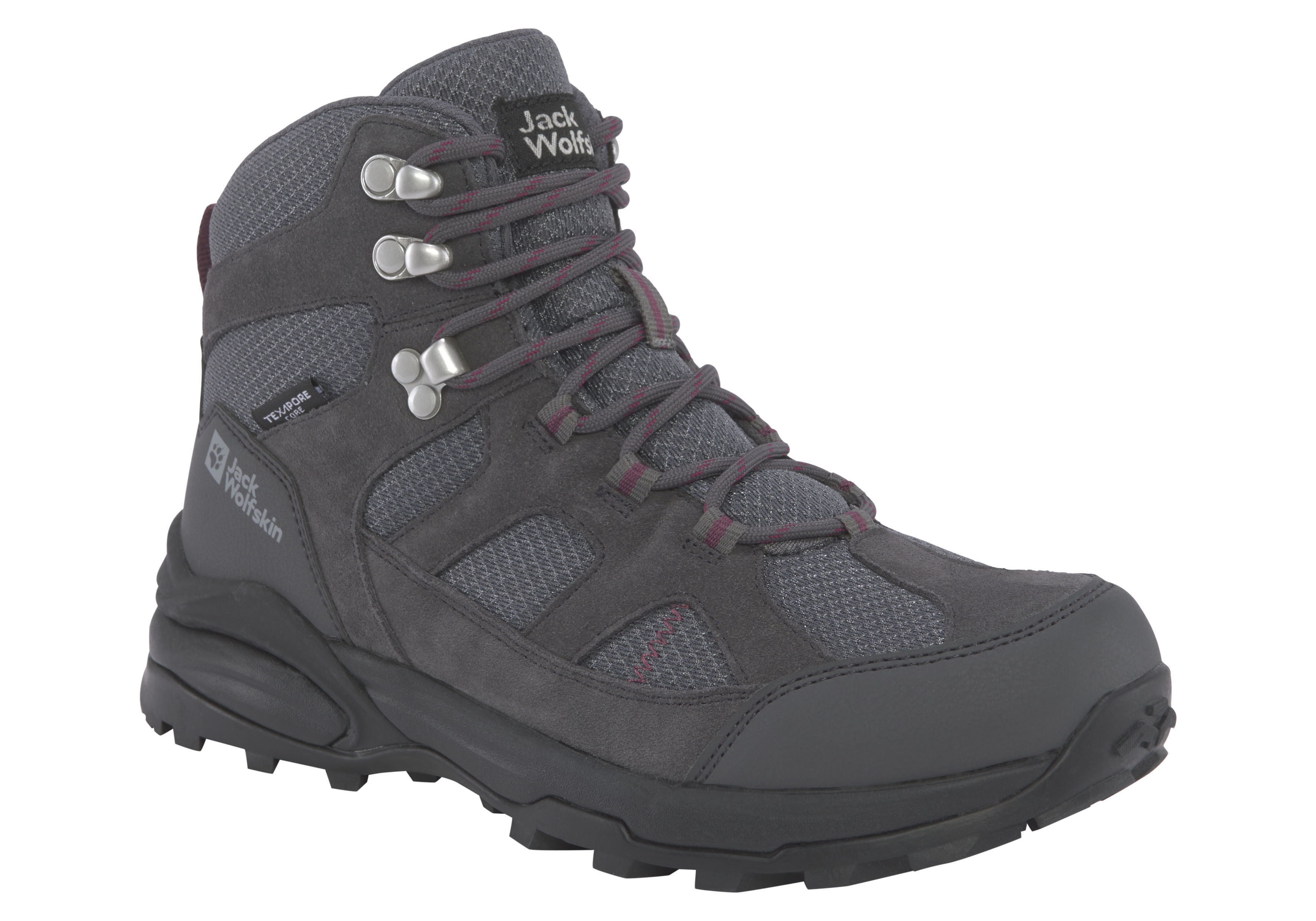 Wanderschuh JACK WOLFSKIN "TRAIL HIKER TEXAPORE MID W", Damen, Gr. 37,5, grau (anthra, lila), Leder, Textil, Schuhe Wanderschuh, wasserdicht, Trekkingschuh