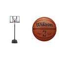 Lifetime 90001 Basketballanlage Boston Portable & Wilson Basketball NBA Authentic Series, Outdoor, Tackskin Gummi, Größe: 7, Braun