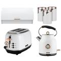 Tower Bottega 3KW 1.7L Kettle, 2 Slice Toaster, Linear Bread Bin & Set of 3 Canisters. Matching Kitchen Set of 6 in White & Rose Gold